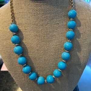 Talbots turquoise beaded necklace with gold and rhinestones necklace